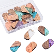 Transparent Resin & Walnut Wood Pendants, with Paillette/Sequin, Oval, Mixed Color, 20.5x11.5x3mm, Hole: 2mm, 4pcs/color, 5 colors, 20pcs/box(RESI-CJ0001-96)