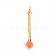 Brass Enamel Pendants, with Jump Ring, Cadmium Free & Nickel Free & Lead Free, Match, Real 16K Gold Plated, Coral, 30x4.5mm, Jump Ring: 5x1mm, 3mm inner diameter(KK-S362-032B-NR)
