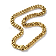 Ion Plating(IP) 304 Stainless Steel Cuban Link Chain Necklaces, with Skull Clasps, Golden, 24.13 inch(61.3cm)(NJEW-P288-27G)