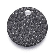 304 Stainless Steel Charms, Textured, Laser Cut, Flat Round, Electrophoresis Black, 10x0.8mm, Hole: 1.4mm(X-STAS-M228-B03-B)