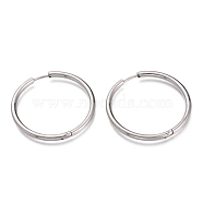 201 Stainless Steel Huggie Hoop Earrings, with 304 Stainless Steel Pin, Hypoallergenic Earrings, Ring, Stainless Steel Color, 34.5x2.5mm, 10 Gauge, Pin: 1mm(EJEW-O095-02E)
