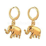 Brass Huggie Hoop Earring, with Elephant 304 Stainless Steel Charms, Golden, 26mm, Pin: 0.7mm(EJEW-JE04212-03)