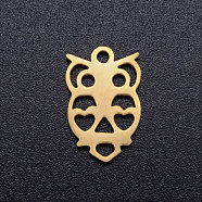 201 Stainless Steel Hollow Charms, Owl, Golden, 14.5x9x1mm, Hole: 1.5mm(STAS-Q201-JN275-2)