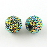 AB-Color Resin Rhinestone Beads, with Acrylic Round Beads Inside, for Bubblegum Jewelry, Yellow Green, 18mm, Hole: 2~2.5mm(X-RESI-S315-16x18-04)