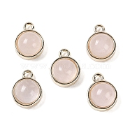 Natural Rose Quartz Pendants, with GoldenTone Rack Plating Brass, Flat Round, 9.8x7.5x4.3mm, Hole: 1.2mm(G-K372-03G-12)