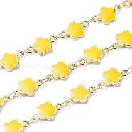 Handmade Alloy Enamel Flower Link Chains, with Spool, Soldered, Long-Lasting Plated, Lead Free & Cadmium Free, Golden, Gold, 13x7.7x1.7mm, about 16.4 Feet(5m)/roll(ENAM-F138-04B-RS)