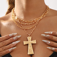 Alloy Multi Layered Necklaces for Women, Cross Pendant Necklaces, Golden, 17.32 inch(44cm)(NJEW-U013-04G)