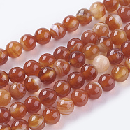 Natural Striped Agate/Banded Agate Beads Strands, Dyed, Round, FireBrick, 6mm, Hole: 1mm, about 64pcs/strand, 15 inch(X-G-G591-6mm-03)