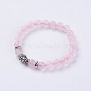 Natural Rose Quartz Beads Stretch Bracelets, with Alloy Finding, Buddha's Head, 2-1/8 inch(55mm)(BJEW-E325-D18)