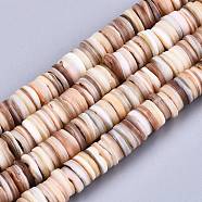 Natural Freshwater Shell Beads Strands, Heishi Beads, Flat Round/Disc, BurlyWood, 8~9x1~3mm, Hole: 1mm, about 178~182pcs/strand, 14.96 inch(38cm)(SHEL-N026-94B-01)