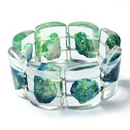 Dyed Natural Dolomite & Synthetic Opal Stretch Bracelets, Epoxy Resin Domino Bracelets for Women, Lime Green, Inner Diameter: 2-3/8 inch(6.1cm)(BJEW-G702-04B)