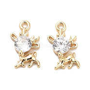 Brass Glass Charms, Deer, Real 18K Gold Plated, 9.5x6x2.5mm, Hole: 0.9mm(KK-C054-20G)