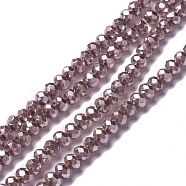 Opaque Glass Beads Strands, Faceted, Rondelle, Rosy Brown, 6x5mm, Hole: 1mm, about 126pcs/strand, 24.41''(62cm)(GLAA-H022-01B-09)