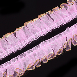Organza Ribbon, Pleated/Double Ruffle Ribbon, Pink, 19~23mm, 60m/bundle(ORIB-S047-05F)