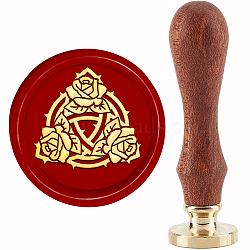 Brass Wax Seal Stamp with Handle, for DIY Scrapbooking, Rose Pattern, 3.5x1.18 inch(8.9x3cm)(AJEW-WH0184-0498)