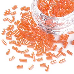 Transparent Colours Luster Glass Bugle Beads, Round Hole, Coral, 3~8x2mm, Hole: 0.7mm, about 450g/pound(SEED-N005-001-A11)