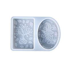 DIY Candle Silicone Molds, Resin Casting Molds, For UV Resin, Epoxy Resin Jewelry Making, Oval & Rectangle with Flower Pattern, White, 9.1x13.5x2.7cm(CAND-PW0001-094)