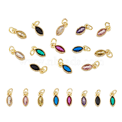 16Pcs 8 Colors Real 18K Gold Plated Brass Micro Pave Cubic Zirconia Charms, with Jump Ring, Long-Lasting Plated, Horse Eye, Mixed Color, 9x4x3.5mm, Jump Ring: 4x0.5mm, 2.5mm Inner Diameter, 2pcs/color(ZIRC-DC0001-07)