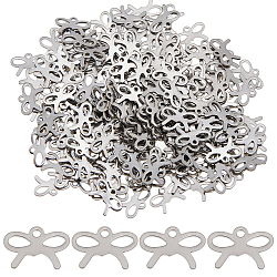 200Pcs 201 Stainless Steel Pendants,  Bowknot Charms, Stainless Steel Color, 8x12x0.5mm, Hole: 1.2mm(STAS-DC0017-13)