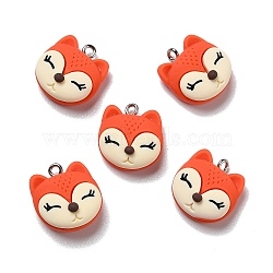Opaque Resin Pendants, with Platinum Tone Iron Loops, Fox, Orange Red, 19x17.5x8mm, Hole: 2mm(X-RESI-D055-038P)
