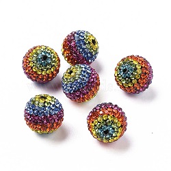 Polymer Clay Rhinestone Beads, Pave Disco Ball Beads, Round, Colorful, 16mm, Hole: 1.6mm(RB-L029-01)