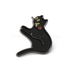 Alloy Brooches, Enamel Pins, for Backpack Cloth, Cat with Rose, Black, 29x24.5x1.5mm(JEWB-D014-09B-02)