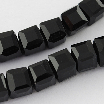 Glass Bead Strands, Faceted, Cube, Black, 7~8x7~8x7~8mm, Hole: 1.5mm, about 97~100pcs/strand, 70~71cm