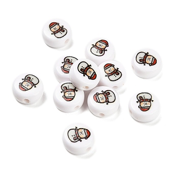 Christmas Theme Printed Opauqe Acrylic Beads, Snowman, 10x10x5mm, Hole: 1.8mm