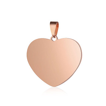 201 Stainless Steel Stamping Blank Tag Pendants, Manual Polishing, Heart, Rose Gold, 23x25x1.5mm, Hole: 2.8x6mm