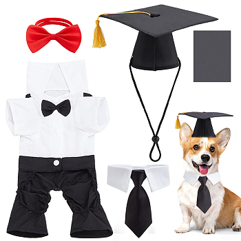 Puppy Apparel Kits, Including Polyester Pet Graduation Caps, Dog Graduation Hats with Necktie, Shirt, Bow Ties, Mixed Color