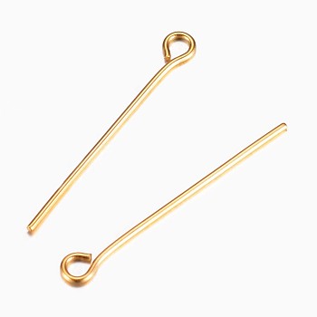Ion Plating(IP) 304 Stainless Steel Eye Pin, Golden, 25x0.7mm, Hole: 1.9x2mm