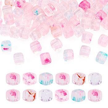 60Pcs Transparent Acrylic Beads, Cube, Pearl Pink, 6x6x6.5mm, Hole: 1.5mm