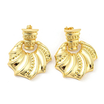 Brass Dangle Stud Earrings, Shell Shape, Real 16K Gold Plated, 31.5x25.5mm