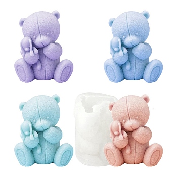 3D Bear Figurine DIY Candle Silicone Molds, for Scented Candle Making, White, 8.2x7.2x6cm