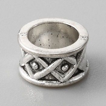 Alloy European Beads, Large Hole Beads, Column with Rhombus, Antique Silver, 9.5x5.5mm, Hole: 6.8mm