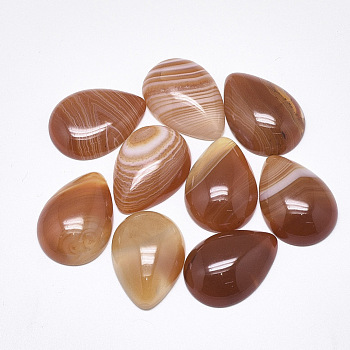 Natural Banded Agate/Striped Agate Cabochons, Dyed, Teardrop, Sienna, 25x18x6~7mm