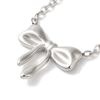 304 Stainless Steel Cable Chain Bowknot Pendant Necklaces, Stainless Steel Color, 17.52 inch(44.5cm)