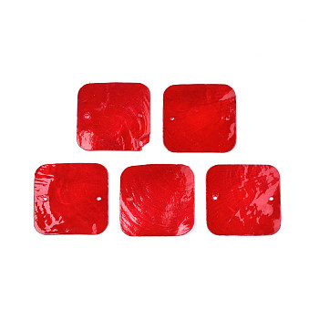 Spray Painted Capiz Shell Pendants, Square, Crimson, 43x43x1~2mm, Hole: 2mm