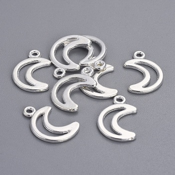 Tibetan Style Alloy Pendants, Moon, Silver Color Plated, Lead Free & Cadmium Free, 17x11x1mm, Hole: 1.5mm