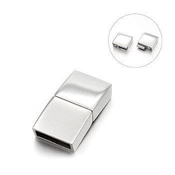 Smooth 304 Stainless Steel Rectangle Magnetic Clasps with Glue-in Ends, Stainless Steel Color, 23x12x5mm, Hole: 10x3mm