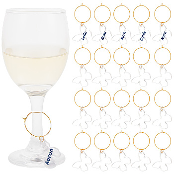 Transparent Acrylic Butterfly Wine Glass Charms, with Brass Hoop Earring Findings, Clear, 60mm, 24pcs/set