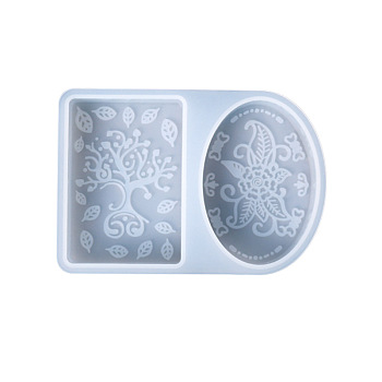 DIY Candle Silicone Molds, Resin Casting Molds, For UV Resin, Epoxy Resin Jewelry Making, Oval & Rectangle with Flower Pattern, White, 9.1x13.5x2.7cm