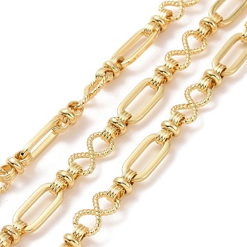 Brass Oval & Infinity Link Chains, Unwelded, with Spool, Cadmium Free & Lead Free, Real 18K Gold Plated, 15x7x1.5mm, 13.5x7x3mm, 10x5mm