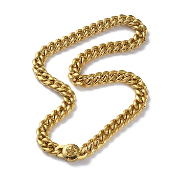 Ion Plating(IP) 304 Stainless Steel Cuban Link Chain Necklaces, with Skull Clasps, Golden, 24.13 inch(61.3cm)