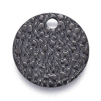 304 Stainless Steel Charms, Textured, Laser Cut, Flat Round, Electrophoresis Black, 10x0.8mm, Hole: 1.4mm