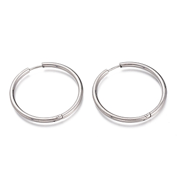 201 Stainless Steel Huggie Hoop Earrings, with 304 Stainless Steel Pin, Hypoallergenic Earrings, Ring, Stainless Steel Color, 34.5x2.5mm, 10 Gauge, Pin: 1mm