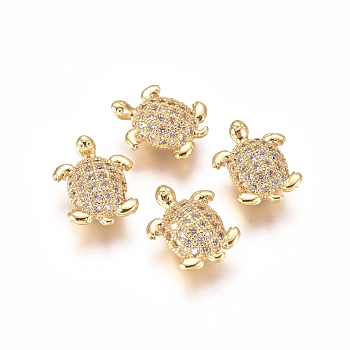 Brass Micro Pave Clear Cubic Zirconia Beads, Tortoise, Golden, 11x9x4mm, Hole: 1.2mm