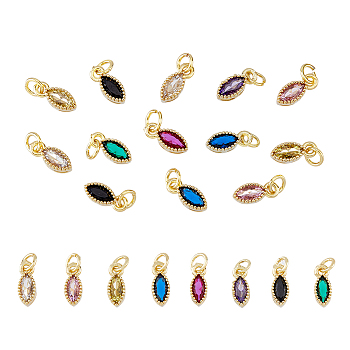16Pcs 8 Colors Real 18K Gold Plated Brass Micro Pave Cubic Zirconia Charms, with Jump Ring, Long-Lasting Plated, Horse Eye, Mixed Color, 9x4x3.5mm, Jump Ring: 4x0.5mm, 2.5mm Inner Diameter, 2pcs/color