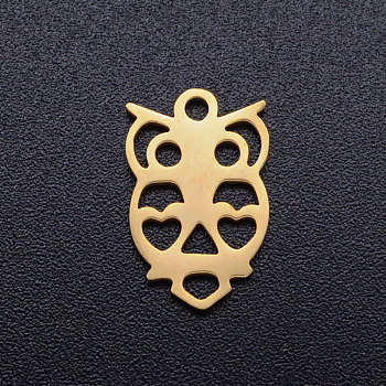 201 Stainless Steel Hollow Charms, Owl, Golden, 14.5x9x1mm, Hole: 1.5mm