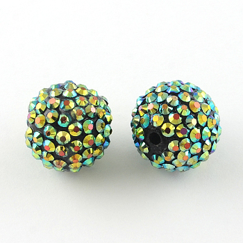 AB-Color Resin Rhinestone Beads, with Acrylic Round Beads Inside, for Bubblegum Jewelry, Yellow Green, 18mm, Hole: 2~2.5mm